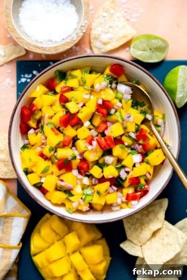 Bowl of mango salsa.