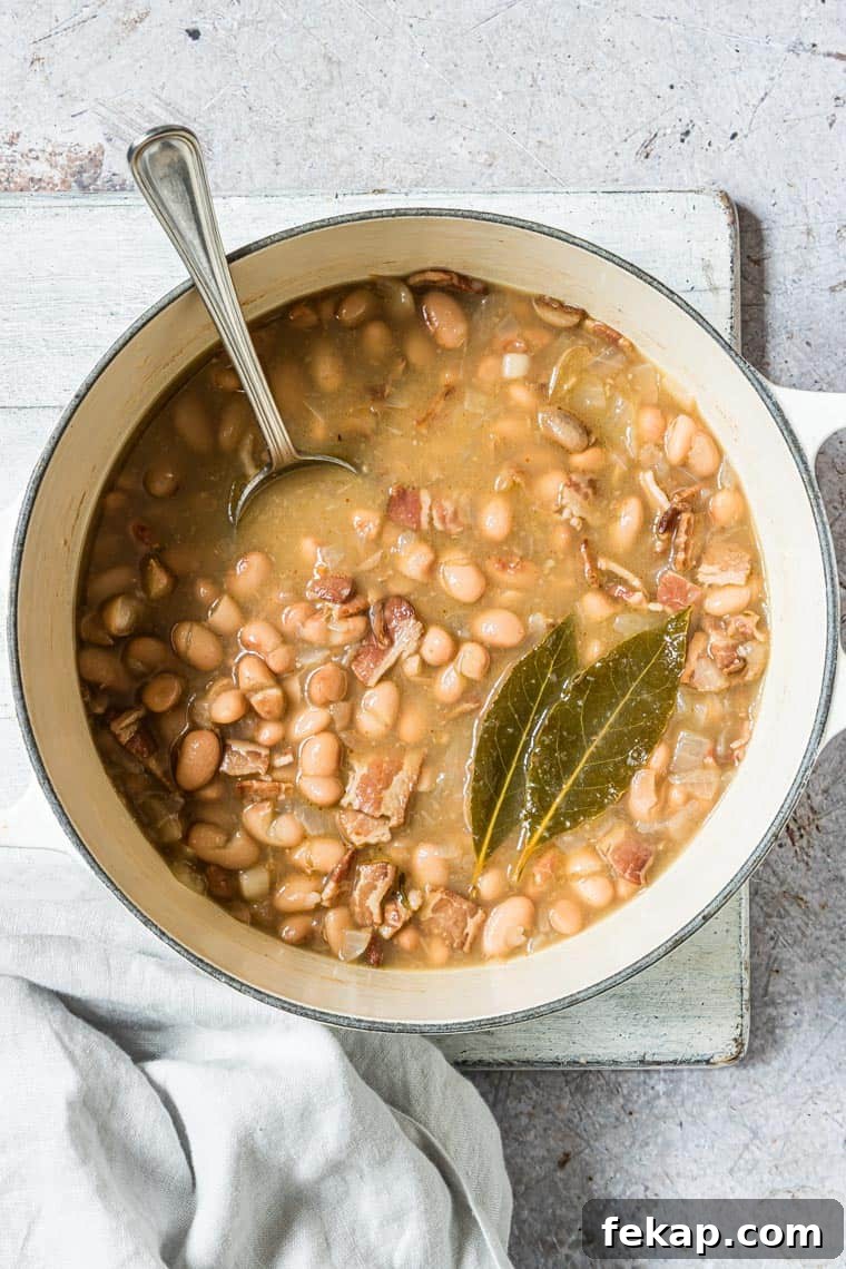 pinto beans in a pot with serving spoon inside