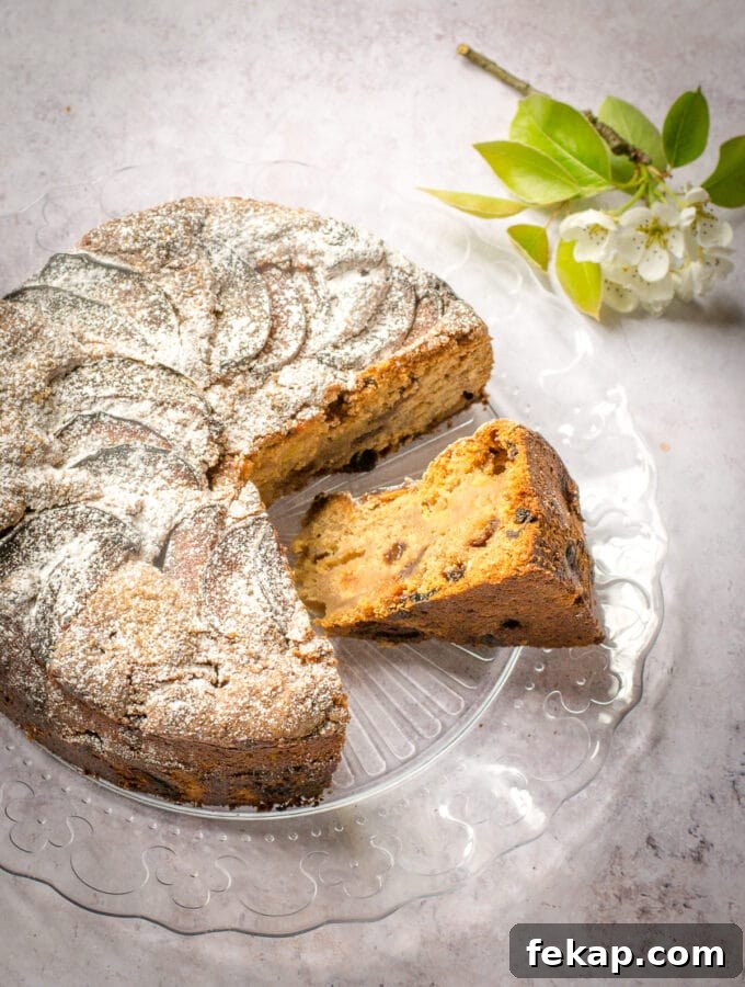 Vegan Apple Cake with Golden Raisins 6 Overhead photo of vegan apple cake - easy recipe