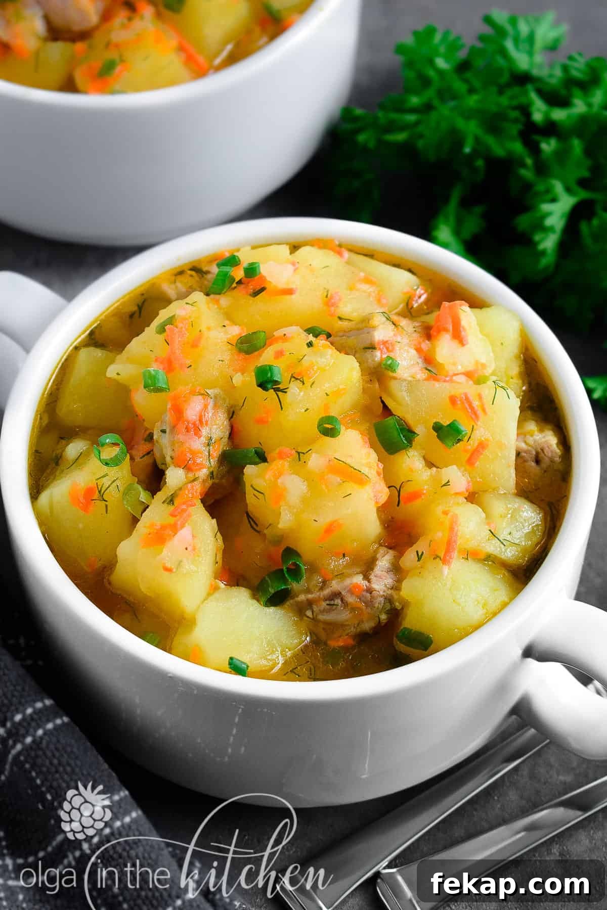 Homemade braised potatoes with pork in a savory sauce