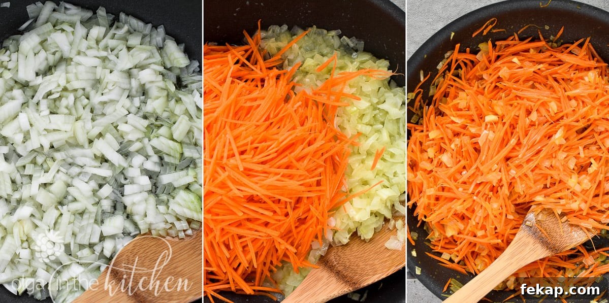 Sautéed carrots and onions for pork potato stew
