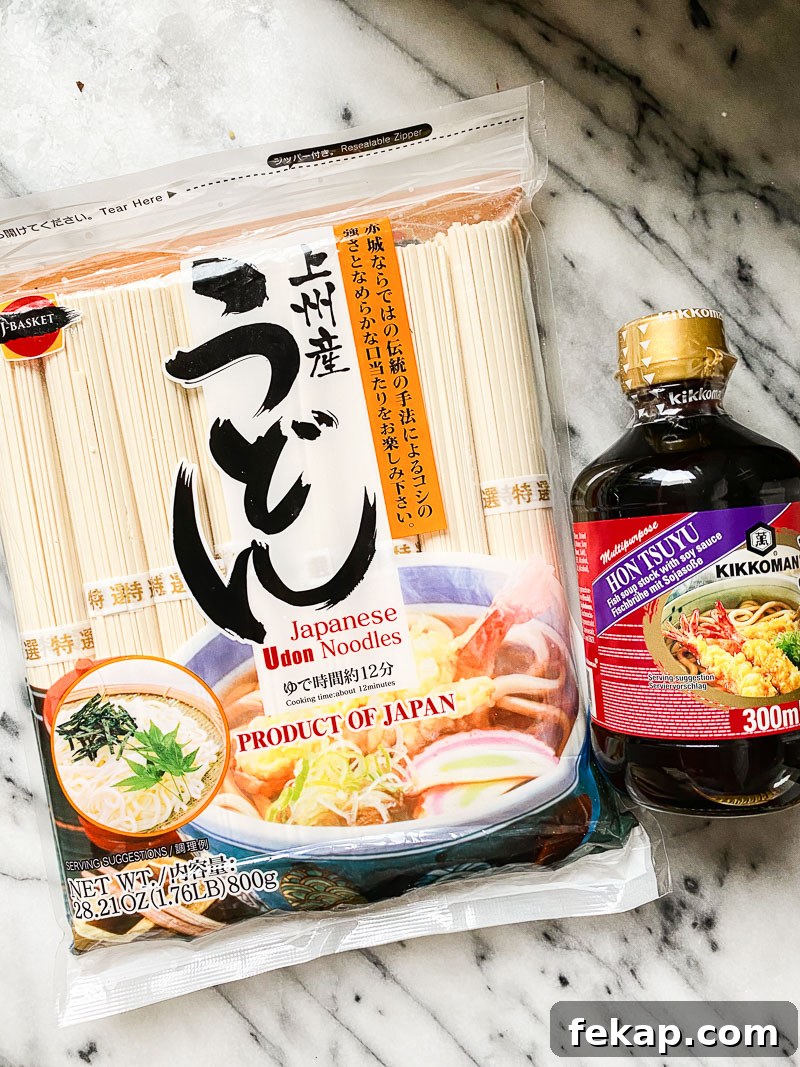 Japanese Udon Noodle Soup with Savory Broth 3 udon noodles package and tsuyu soup stock
