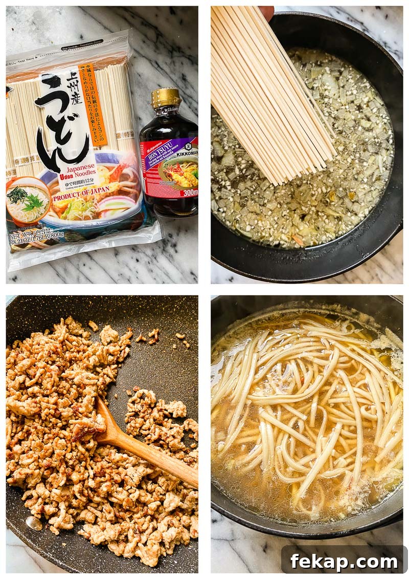 Japanese Udon Noodle Soup with Savory Broth 5 udon noodle soup process images