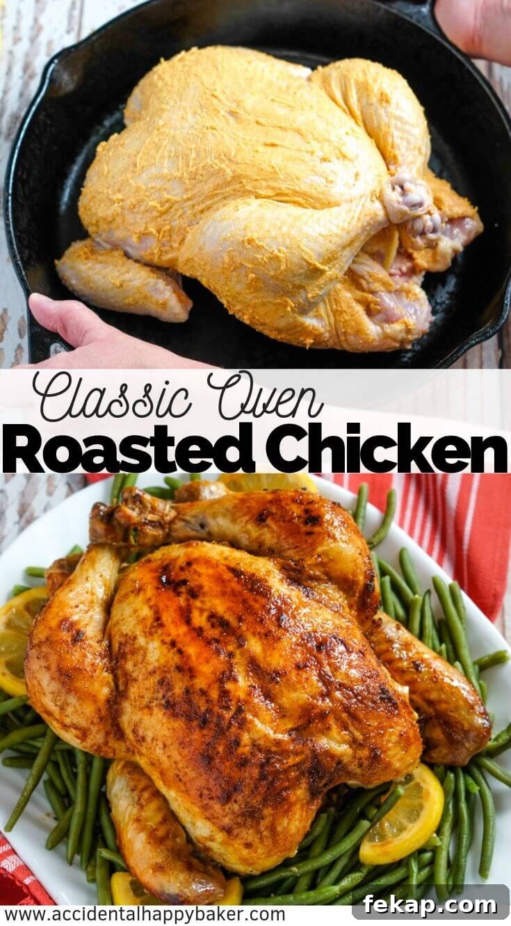 How to Make Juicy Oven-Roasted Chicken 6 Roasted chicken on a white platter with lemons