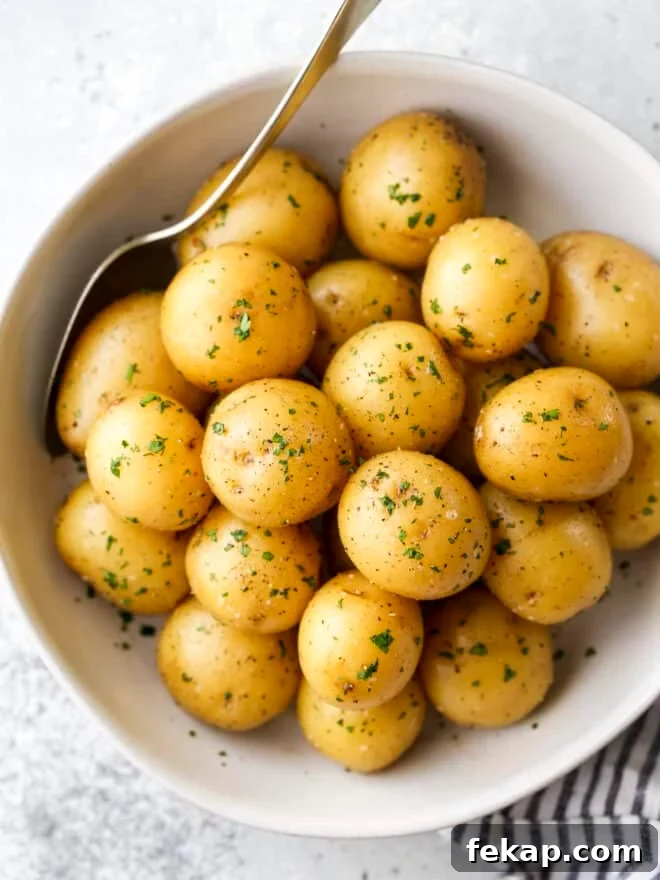 buttery boiled potatoes in a serving bow