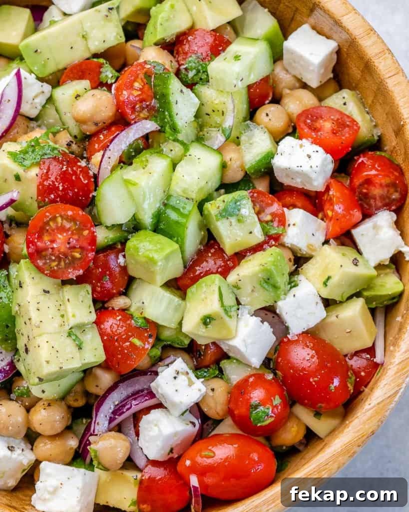 Chickpea and Feta Salad with Lemon Vinaigrette 3 close up chickpea salad in a bowl