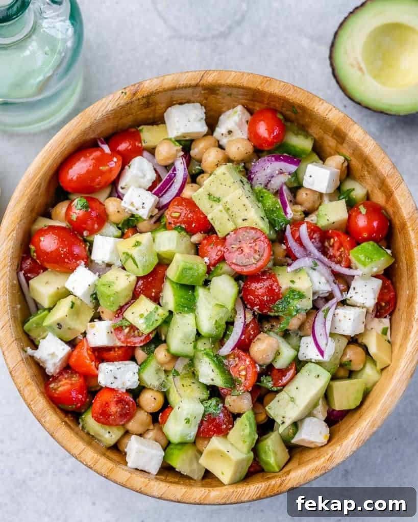 Chickpea and Feta Salad with Lemon Vinaigrette 9 top view of chickpea and feta salad in a bowl