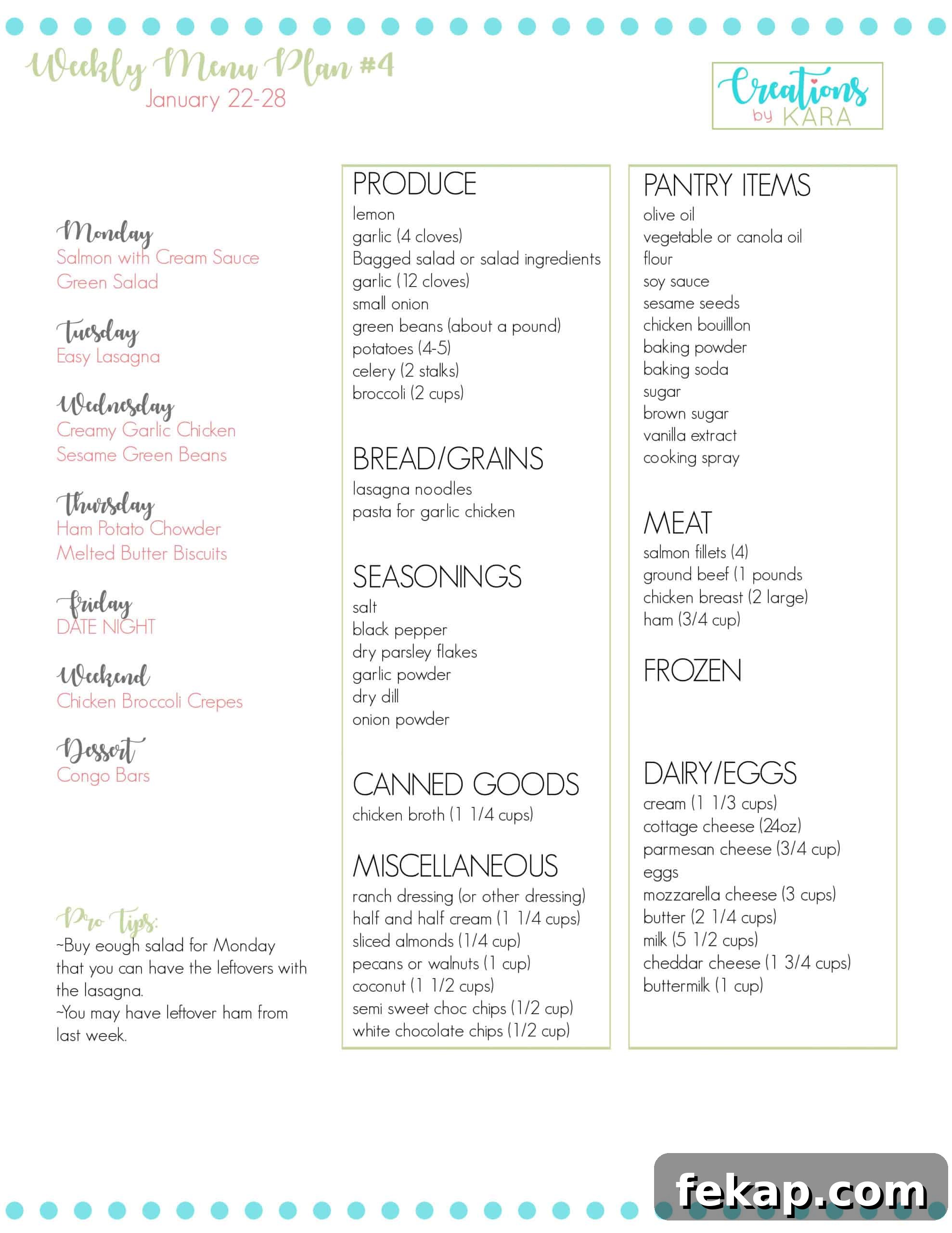 Week 4 Meal Plan: 7 Day Menu 9 weekly menu plan #4 free printable