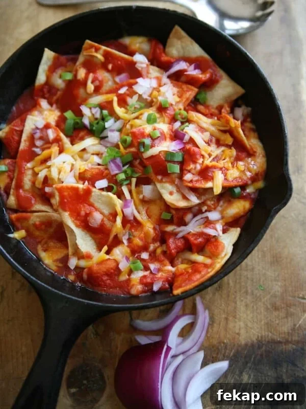 Red Chile Chilaquiles made with homemade red chile sauce and crispy tortillas