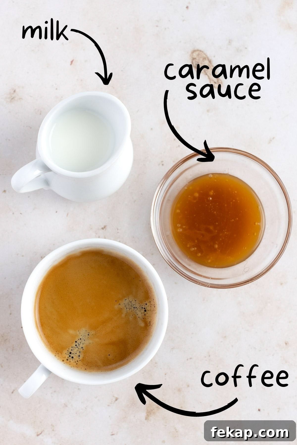 How to Make Caramel Iced Coffee at Home 3 Ingredients photo showing the ingredients needed to make the recipe.
