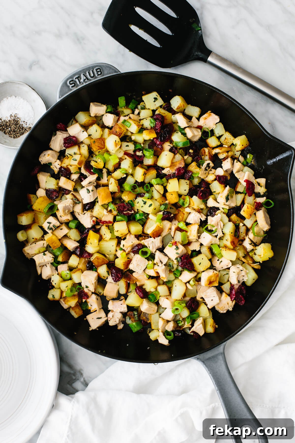Turkey cranberry hash in a pan.