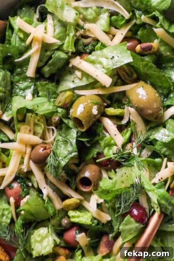 Crispy Romaine Salad Recipe with Lemon Caesar Dressing 7 green salad with olives and pistachios