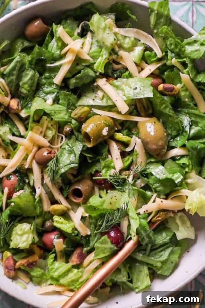 Crispy Romaine Salad Recipe with Lemon Caesar Dressing 8 green salad with olives and pistachios
