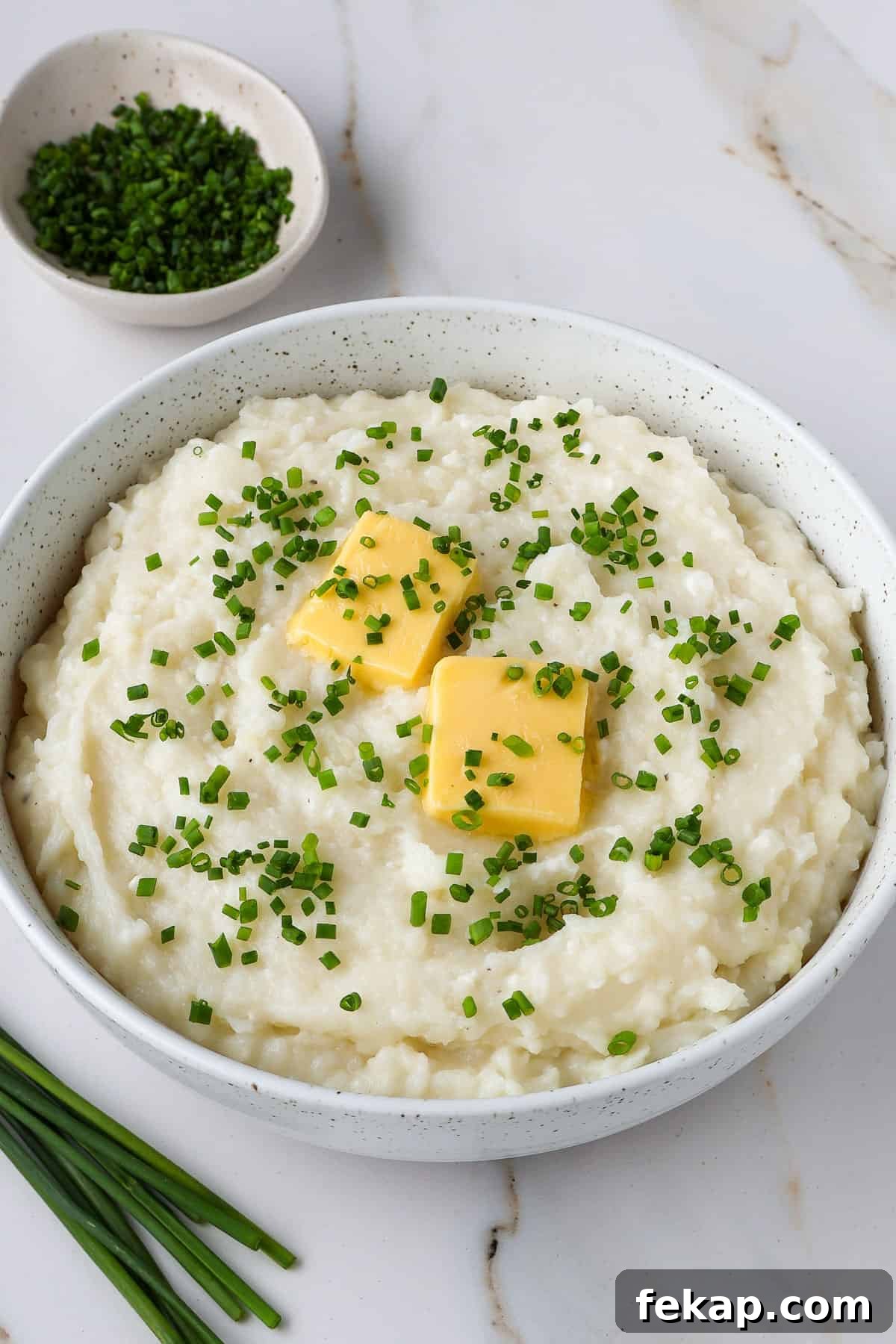 Creamy Cottage Cheese Mashed Potatoes Recipe 3 Side shot of cottage cheese mashed potatoes.