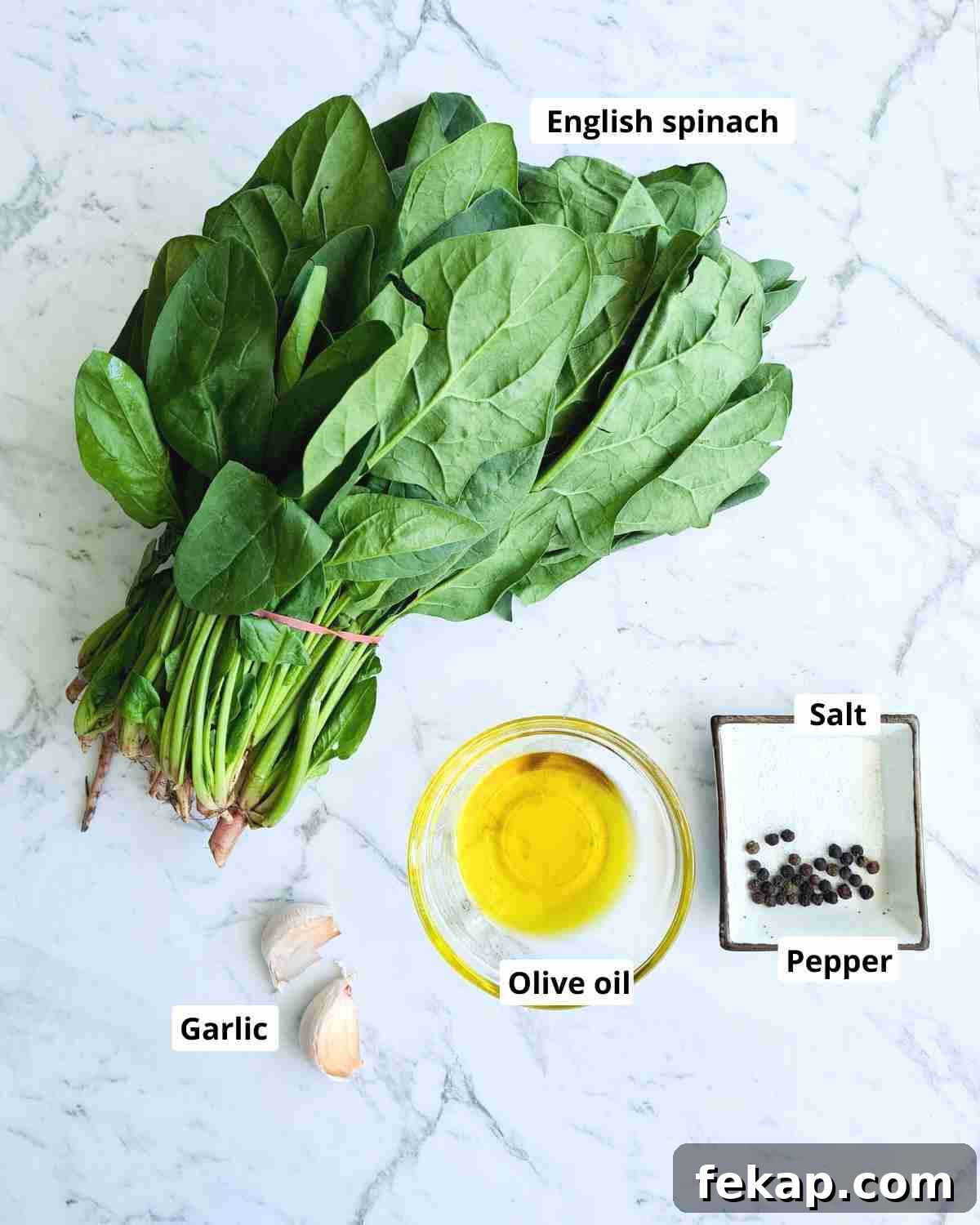 Garlic Stir-Fried Spinach Recipe 3 Ingredients required to make this recipe, labeled