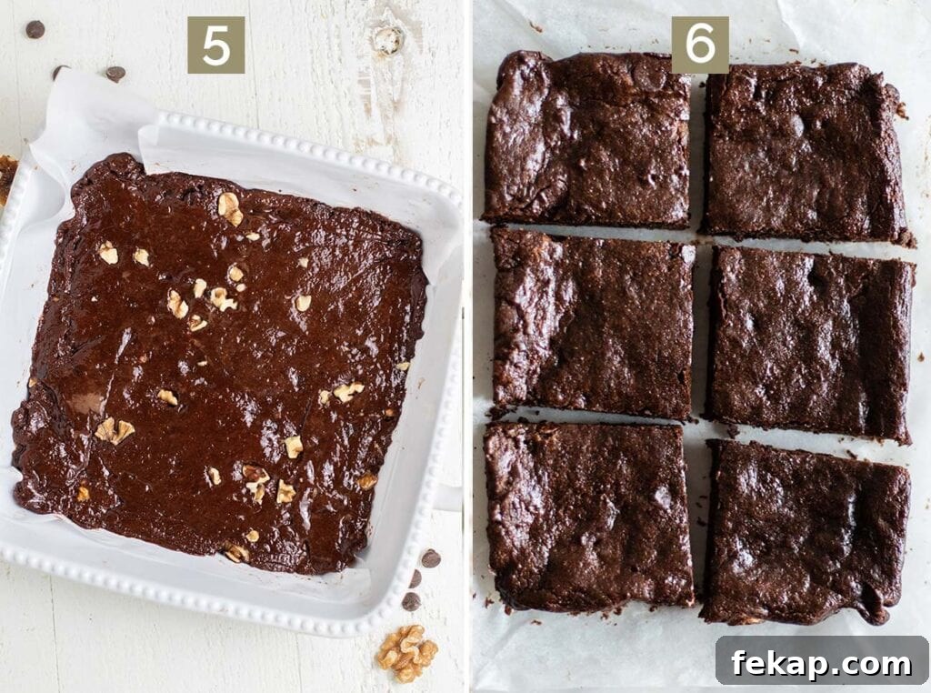 Baked, cooled, and sliced brownies in a pan.