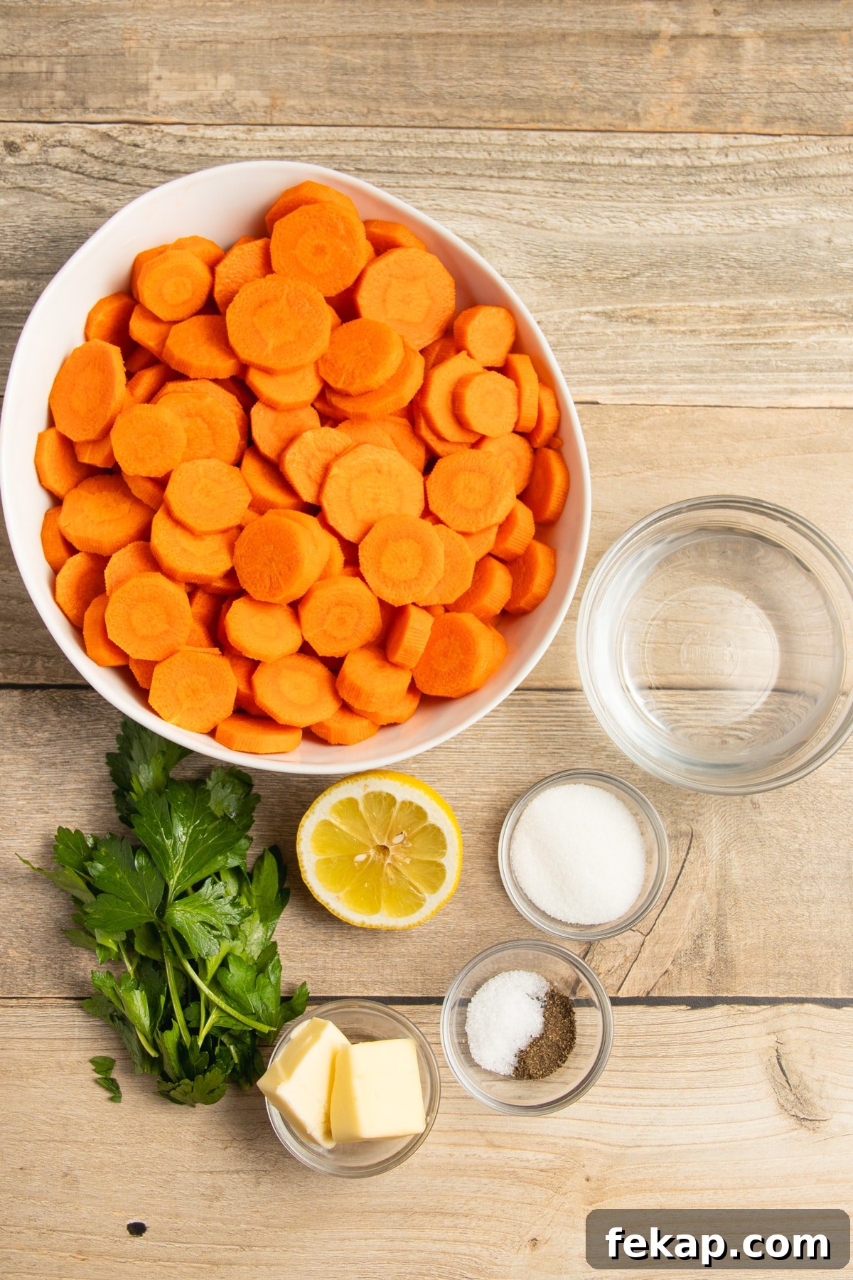 Butter-Glazed French Vichy Carrots Recipe 3 This is a picture of the ingredients used to make Vichy carrots.