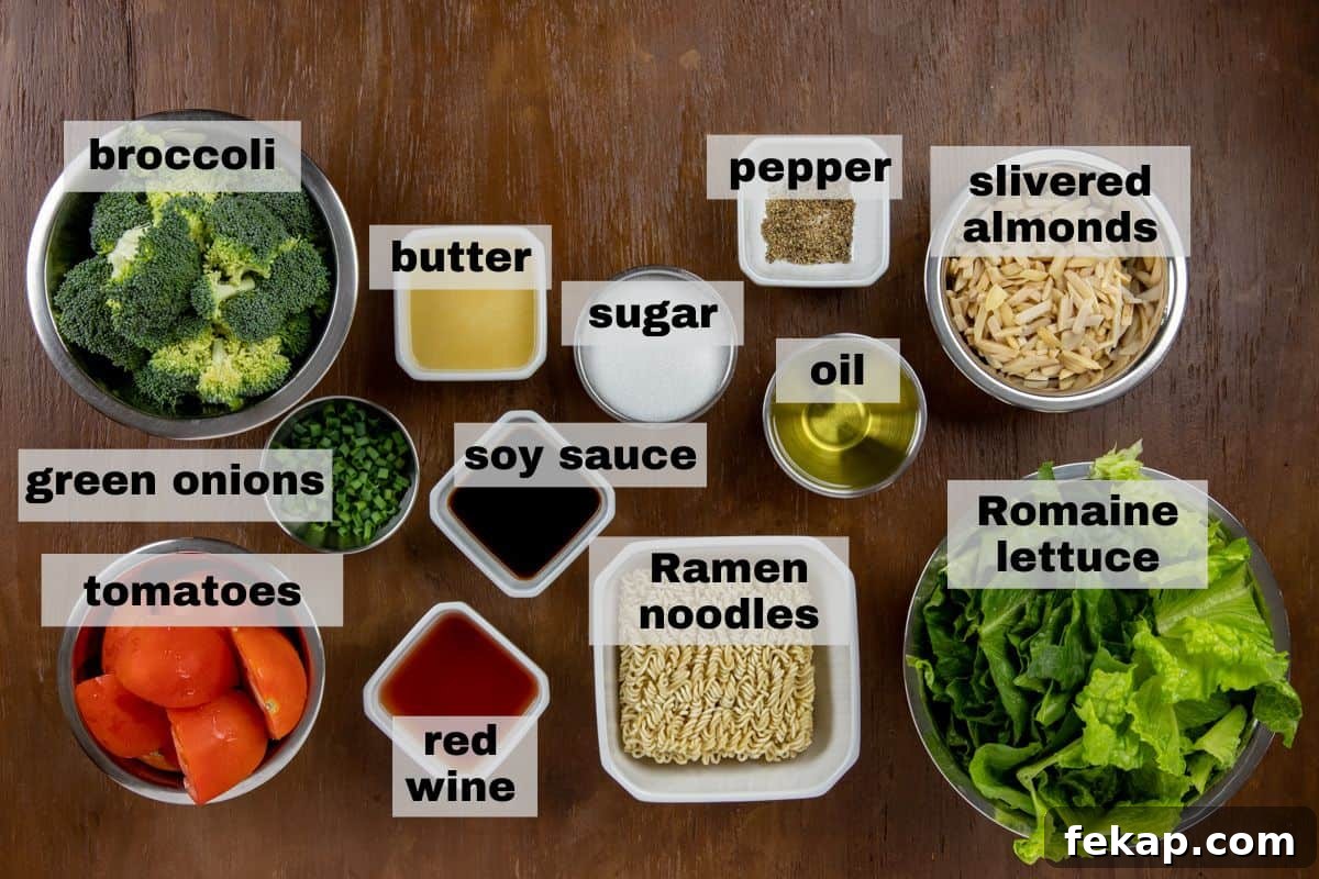 Crunchy Asian Ramen Noodle Salad with Sesame Ginger Dressing 3 ingredients measured out in individual containers