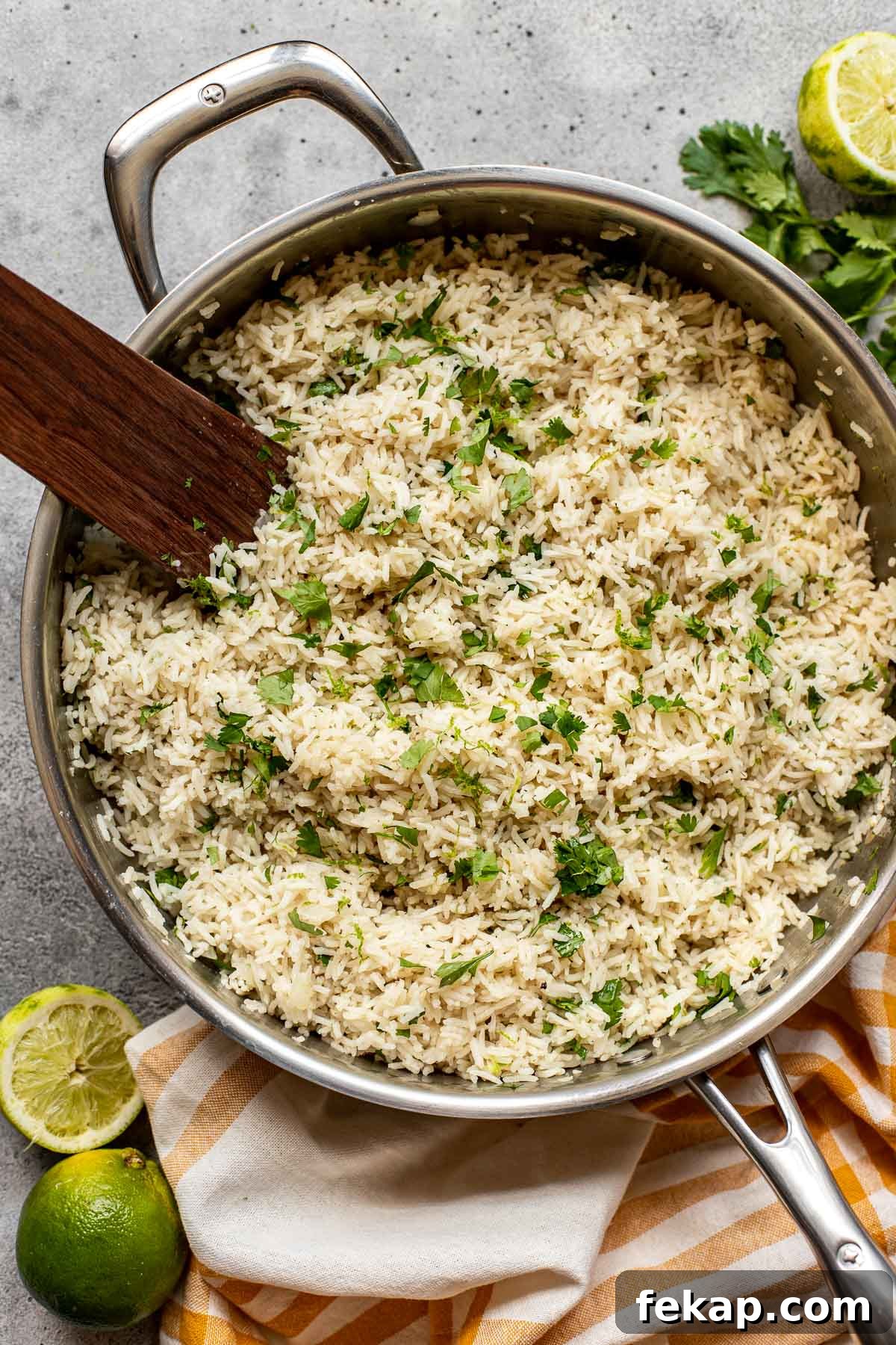 Rice in a sauté pan. 