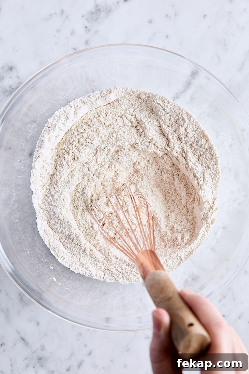 Dry ingredients whisked together in large glass bowl