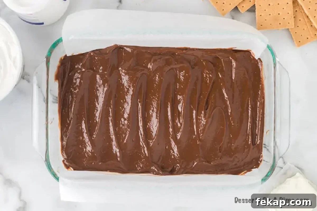 Chocolate Mixture spread in pan.