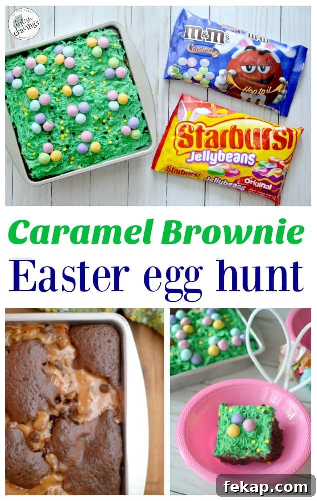 This delicious caramel brownie is a fun way to have a sweet Easter egg hunt! Caramel Brownie Easter Egg Hunt