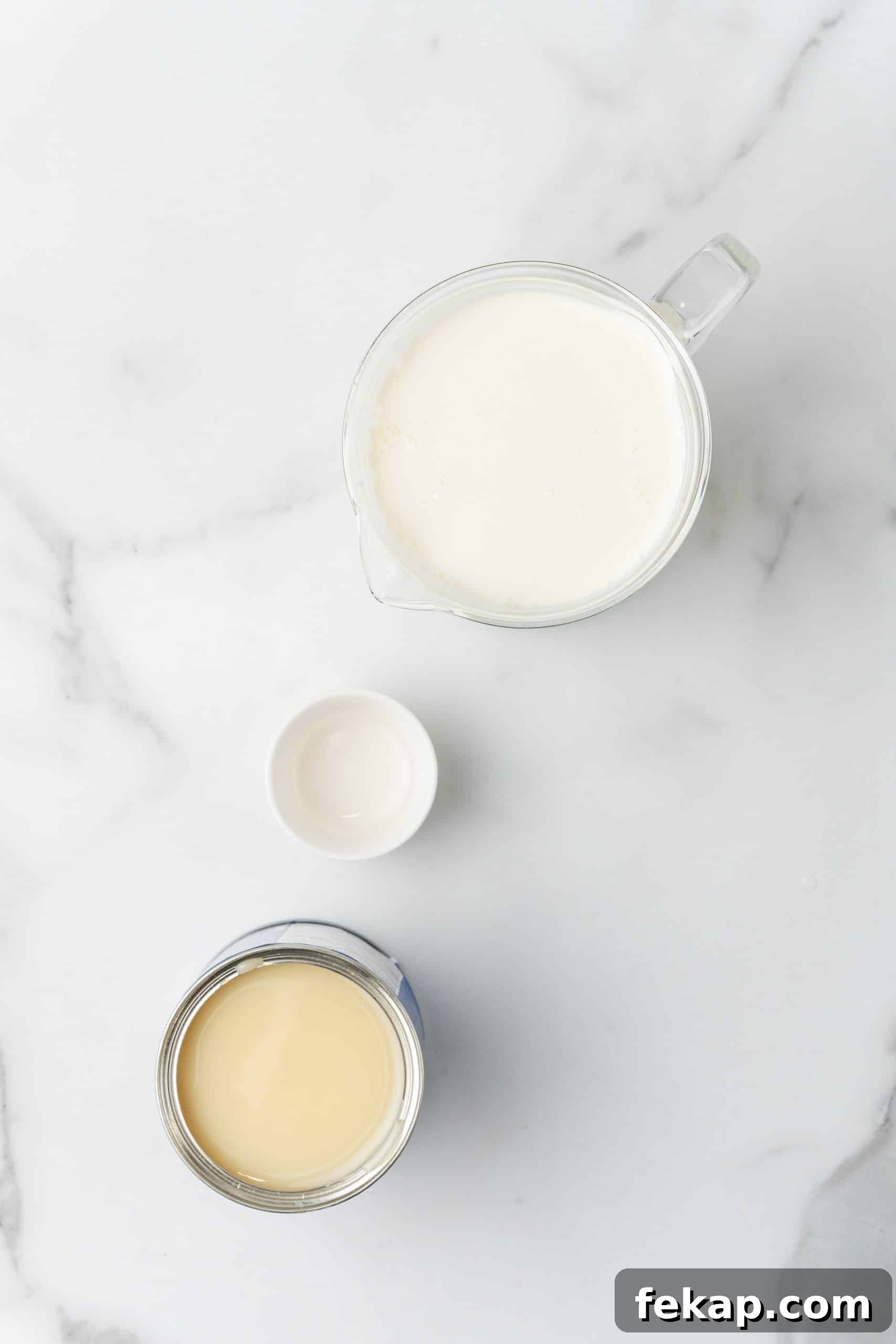 Make Your Own Hazelnut Coffee Creamer 4 an overhead image showing the measured ingredients needed to make a batch of homemade hazelnut coffee creamer